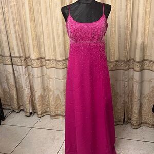 Vibrant Pink Beaded Evening Dress